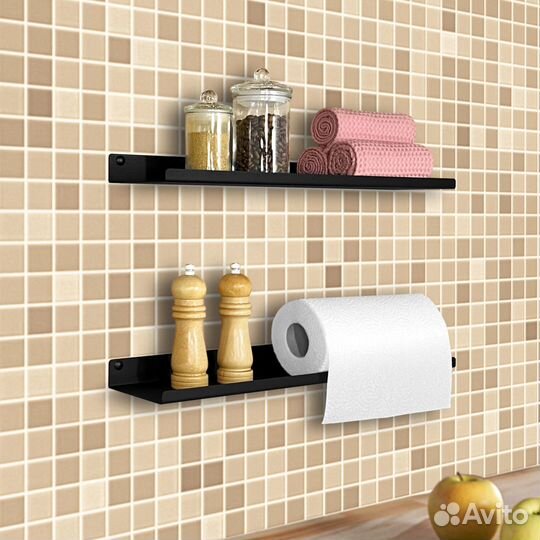 Полка на кухню настенная прямая узкая черная 2 шт