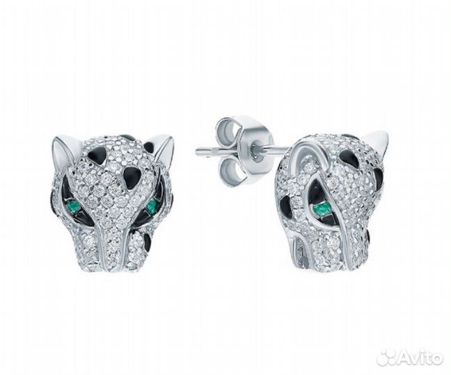 Серьги - пусеты серебро Sunlight леопард