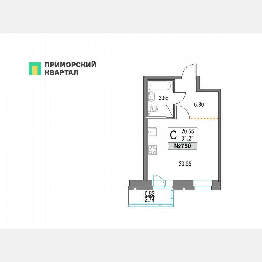 Квартира-студия, 31,2 м², 4/25 эт.