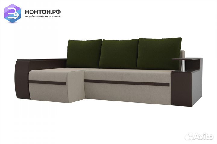 Диван угловой еврокнижка Ричмонд бежевый / коричне