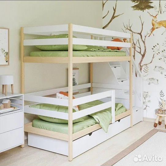 Двухъярусная кровать с лестницей комодом 180х80
