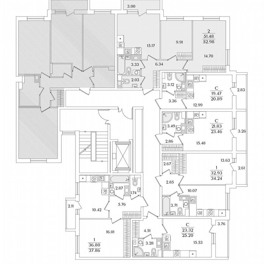 2-к. квартира, 53 м², 7/9 эт.