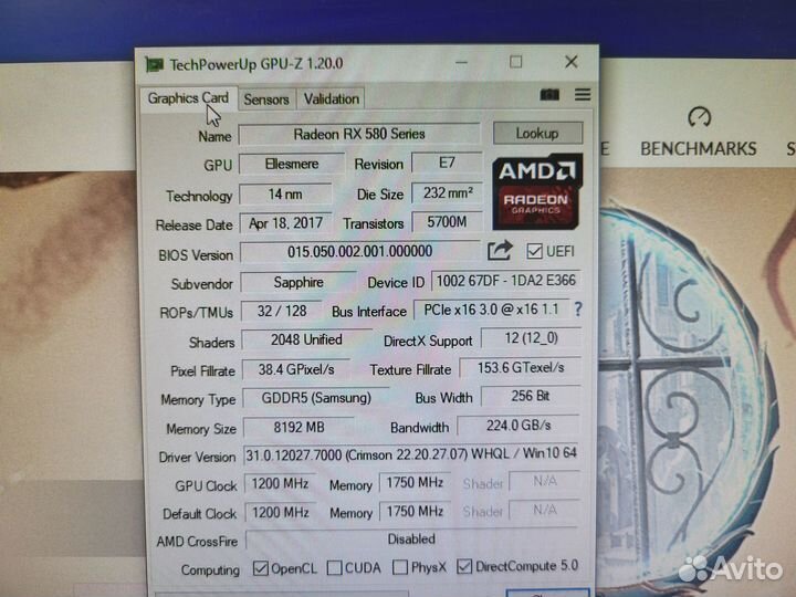 Новая Видеокарта AMD Radeon RX 580 8GB 256Bit