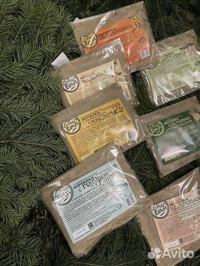 Мочалка для бани с органическим мылом (льняная)