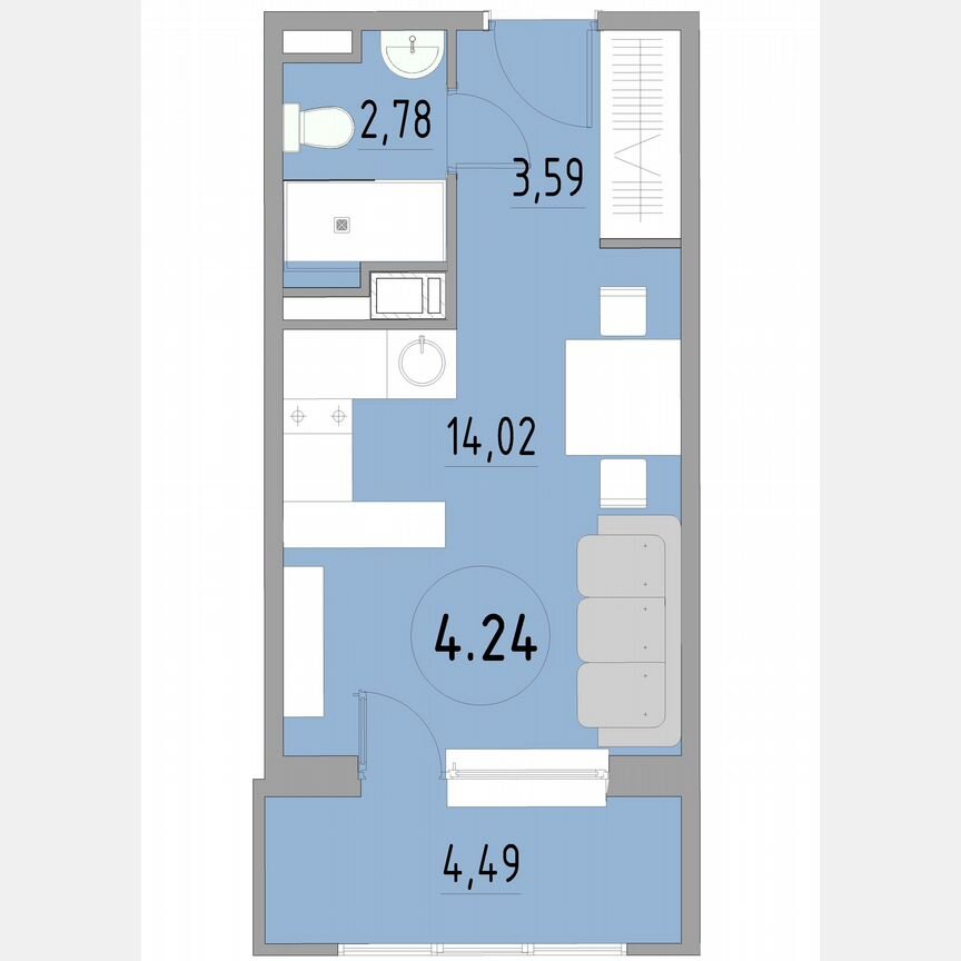 1-к. апартаменты, 25 м², 4/13 эт.
