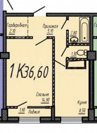 1-к. квартира, 36,6 м², 10/12 эт.