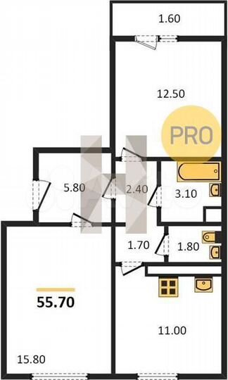 2-к. квартира, 55,7 м², 11/17 эт.