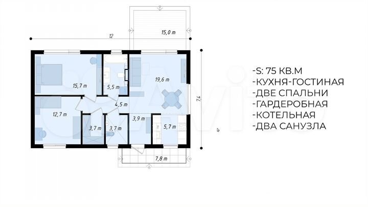 Коттедж 75 м² на участке 10 сот.