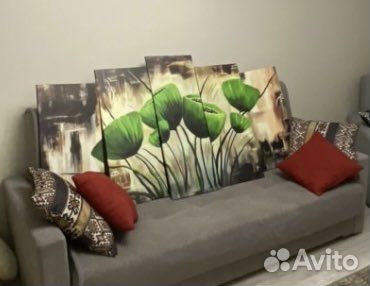 Модульная картина зеленые маки 64х38