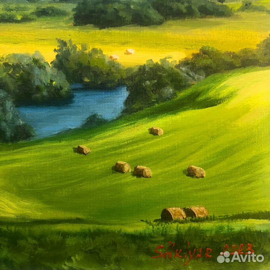 Картина маслом пейзаж Поле Луг