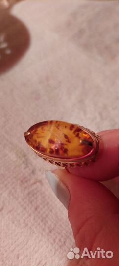 Золотое кольцо с янтарем 583пр СССР
