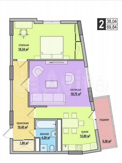 2-к. квартира, 69,8 м², 10/27 эт.