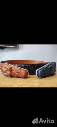 Кожаный ремень с головой аллигатора