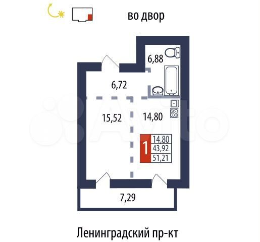 1-к. квартира, 51 м², 4/10 эт.