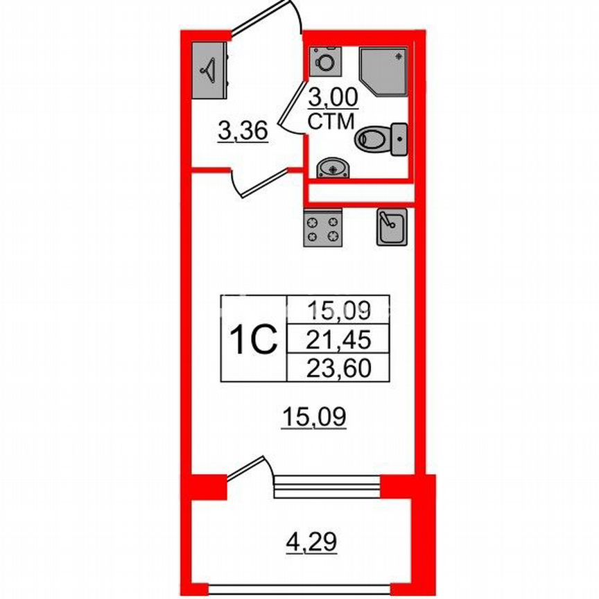 Квартира-студия, 21,4 м², 2/4 эт.