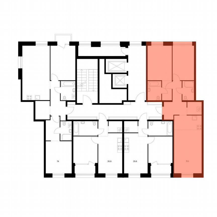 2-к. квартира, 71,1 м², 7/12 эт.