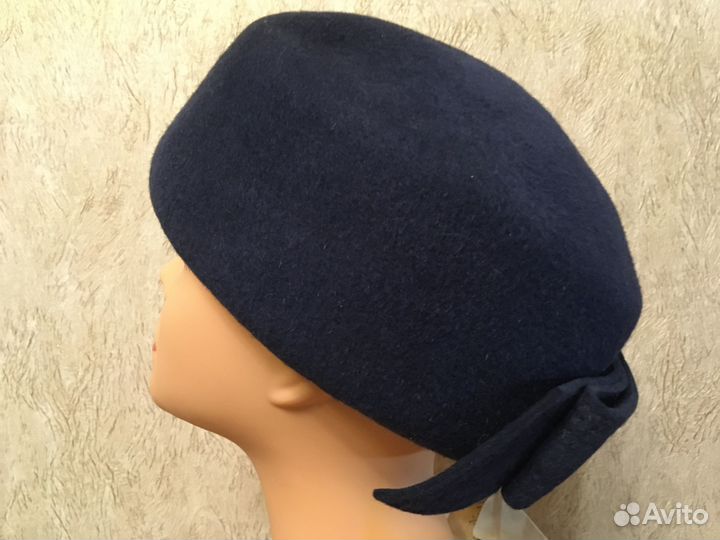 Винтаж шляпа новая женская синий фетр этикетка 59