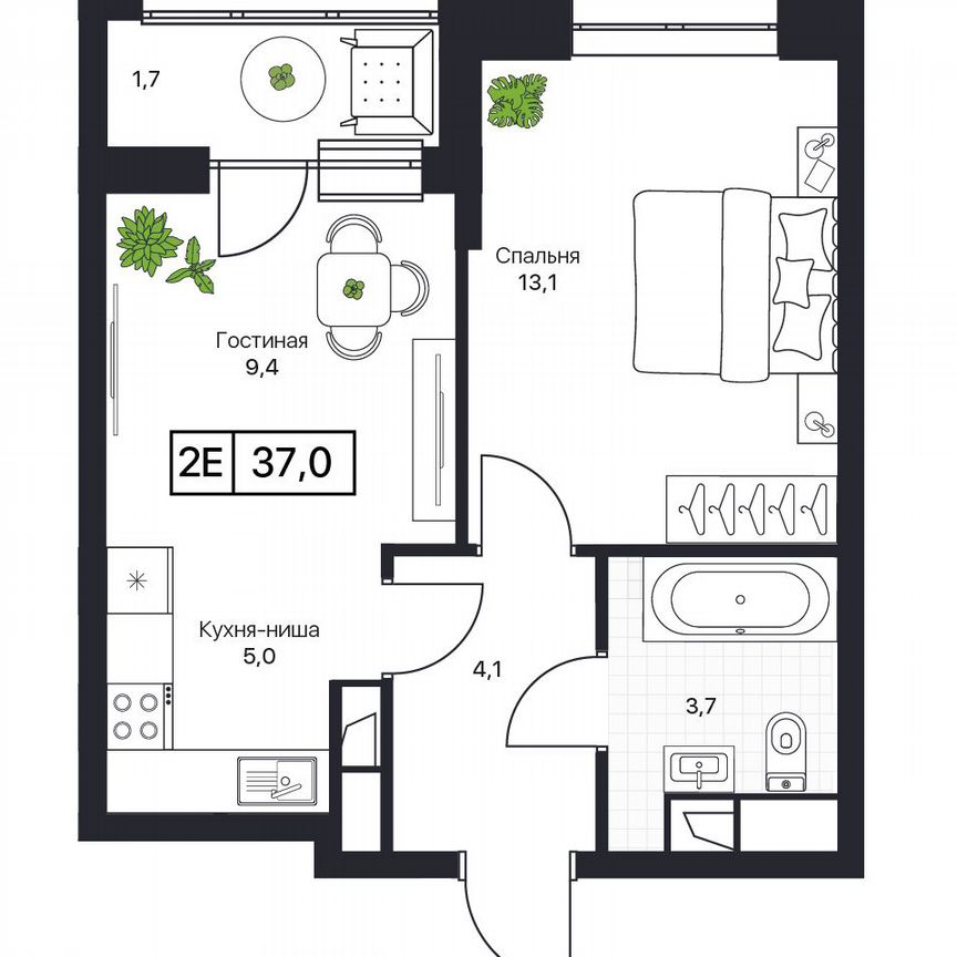 1-к. квартира, 37 м², 16/17 эт.