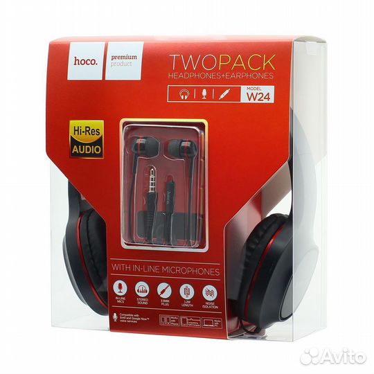 Гарнитура hoco W24 TWO pack (RED)