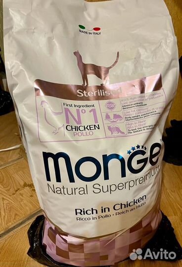 Сухой корм для котов monge(монж),10 кг, курица