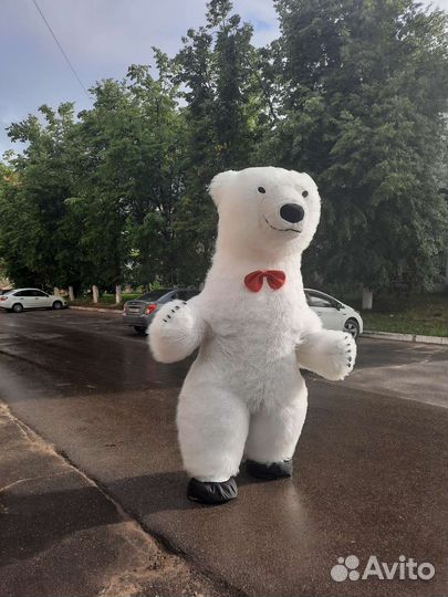 Живая открытка белый Мишка медведь, ростовая кукла