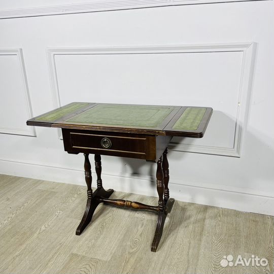 Столик антикварный с зеленой кожей середины XX века