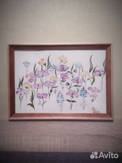 Летние цветы, картина акварелью, формат А4