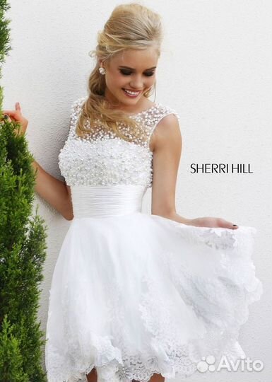 Прокат белое пышное платье Sherri Hill 4302