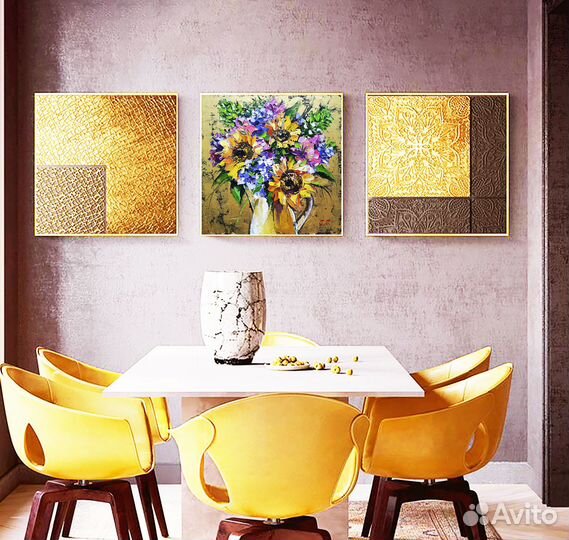 Картина маслом на холсте цветы подсолнухи 33/33 см