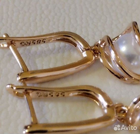 Золот серьги хризолит/жемчуг/ доставка авито