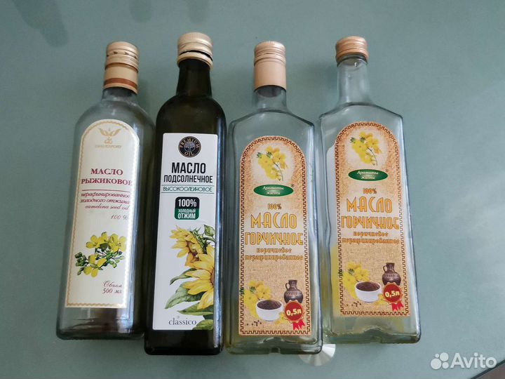 Стекянные бутылки из под масла и соевого соуса