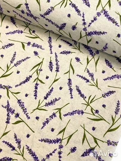 Ткань полулен прованс с лавандой