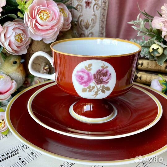 Чай/кофе трио Нежная розa 1960-1970 г Lichte, ГДР