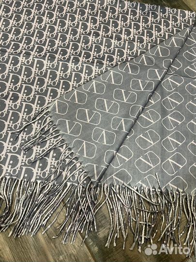 Теплый кашемировый платок шаль Dior серый