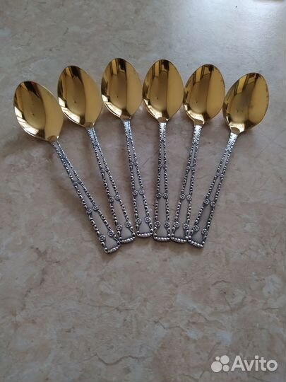 Десертные ложки,вилки с позолотой. Больш. Элегант