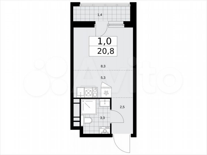 Квартира-студия, 20,8 м², 11/14 эт.