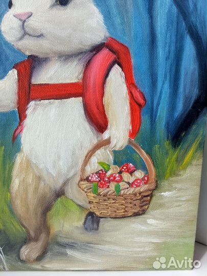 Картина маслом заяц в лесу