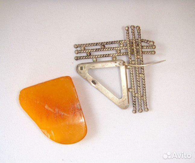 Серебряная Брошь Натуральный Янтарь Ириски Серебро