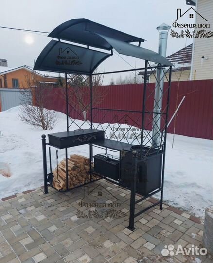 Мангал с печью и крышей