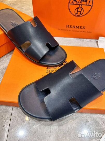 Мужские кожаные шлепанцы hermes