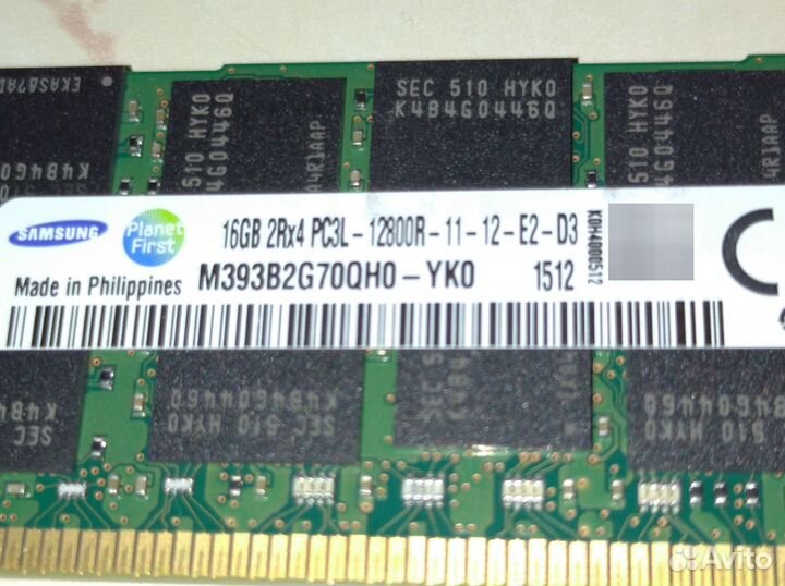Память серверная 16гб ddr3 Samsung ECC-REG 1600