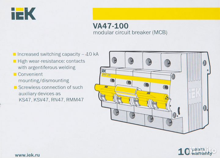 Автоматический выключатель ва47-100 4P N C100 А 10