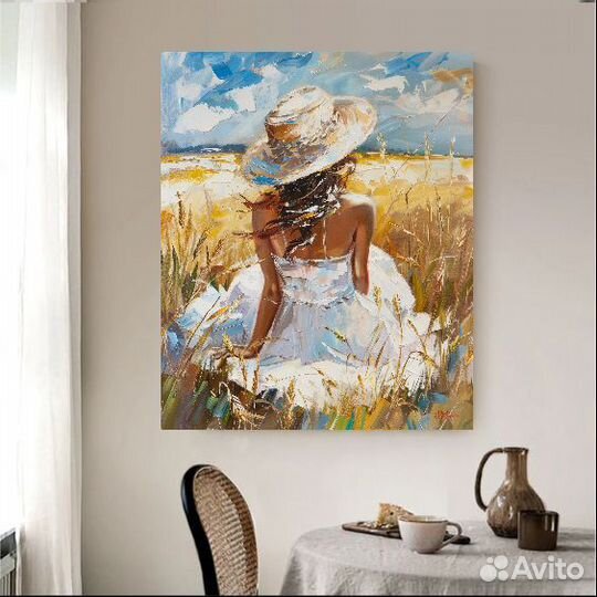 Солнечная картина маслом текстурной пастой Девушка