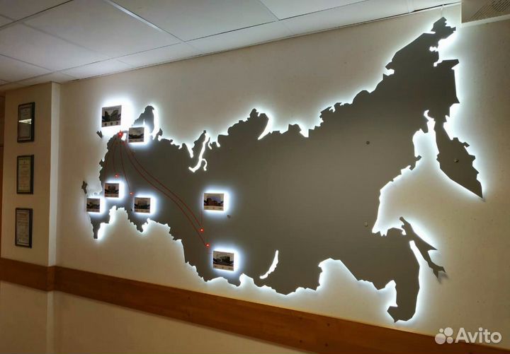 Карта мира с подсветкой на стену. Панно объемное