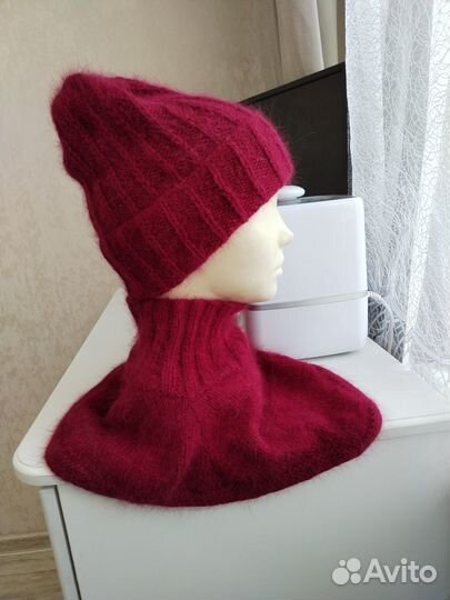 Комплект шапка и манишка из пуха норки