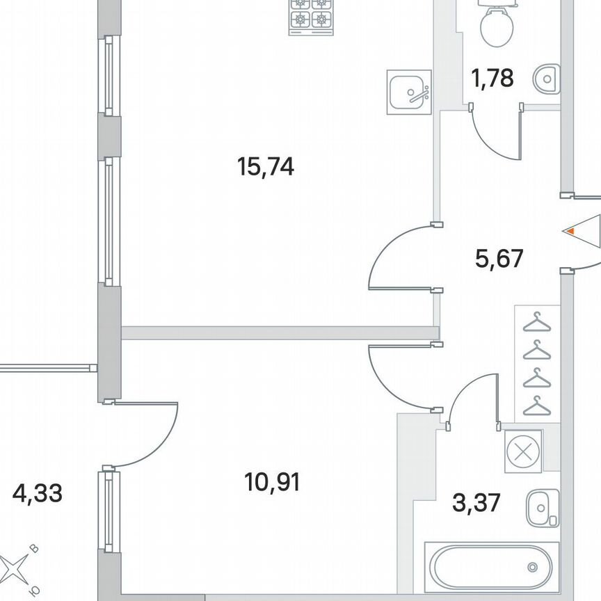 1-к. квартира, 38,8 м², 3/4 эт.