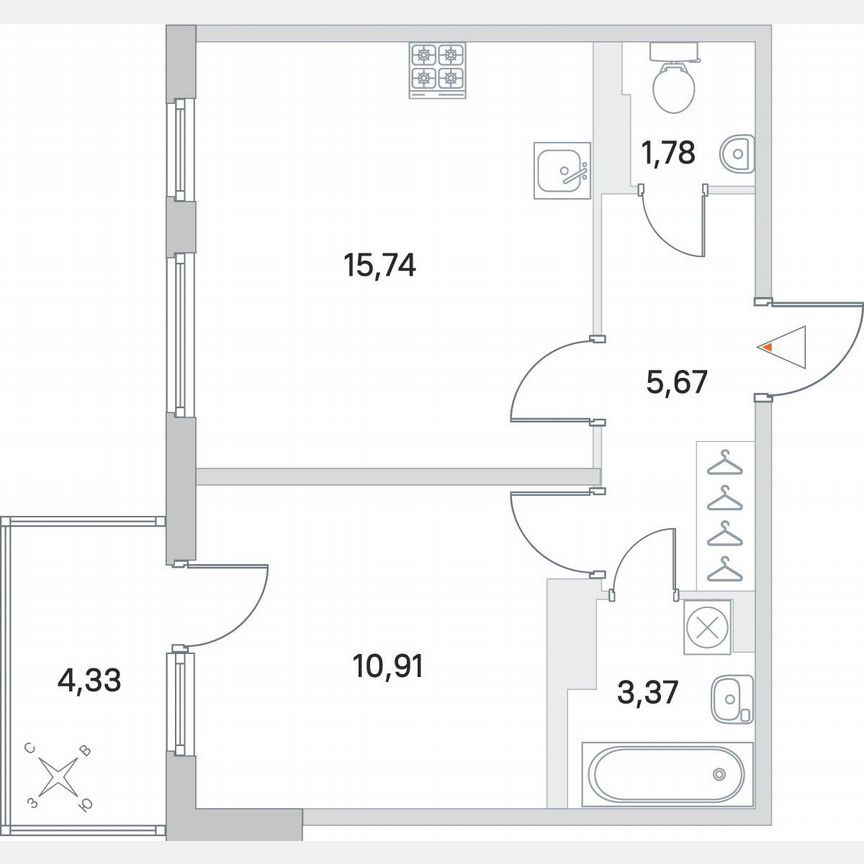 1-к. квартира, 38,8 м², 3/4 эт.