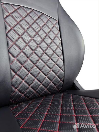 Чехлы для Hyundai Accent Ромб черный/строчка красн