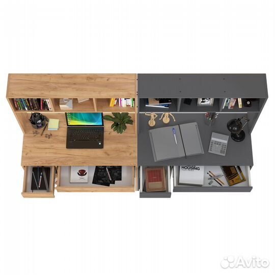 Два рабочих компьютерных стола Mobi Комфорт 12.77F цвет дуб крафт золотой/тёмно-серый