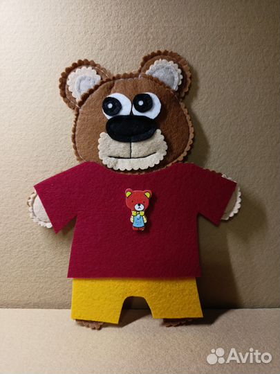 Медведь из фетра, с одеждой